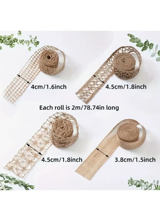 4 Rolls Burlap Ribbon Natural Jute Burlap Lace, Wrapping Ribbon for Crafts, Big Bows, Wreaths, Outdoor Decoration, Gift Wrapping, Party DIY Home Decor - Image 5