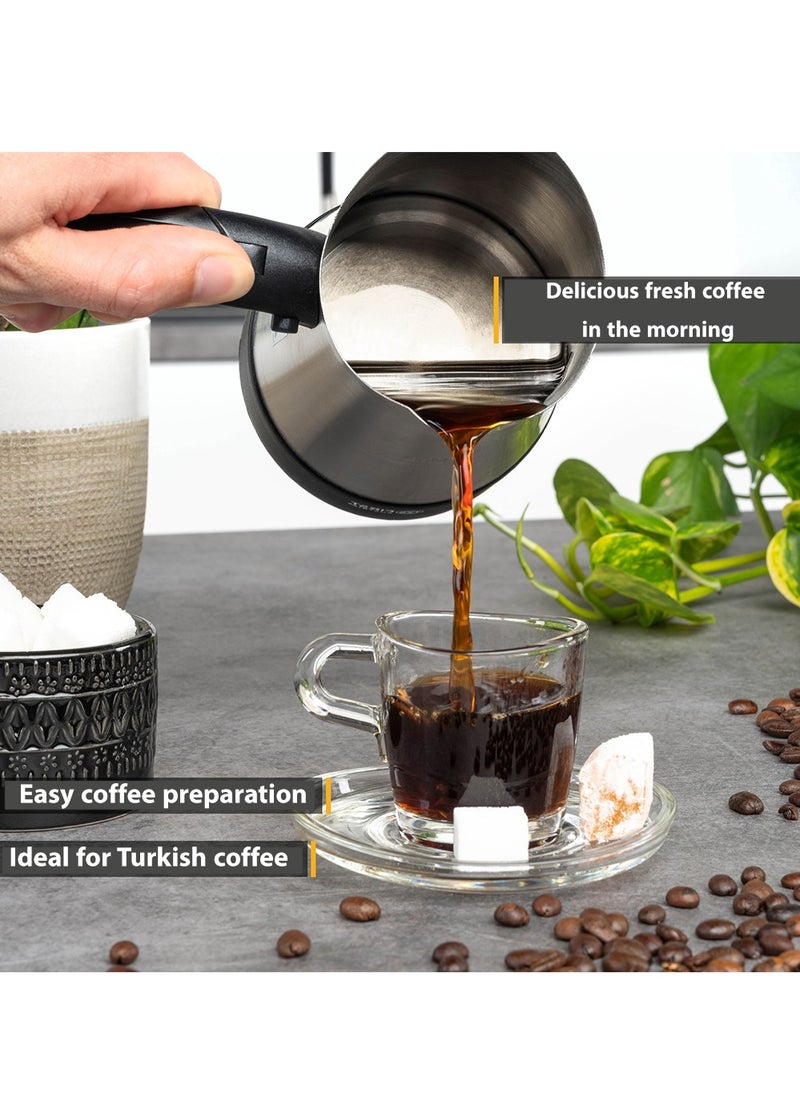 Gulf Dalla 300ml Stainless Steel Turkish Coffee and Tea Maker Kettle, Gulf Dalla GA-C96837 - Black & Silver  - Image 4