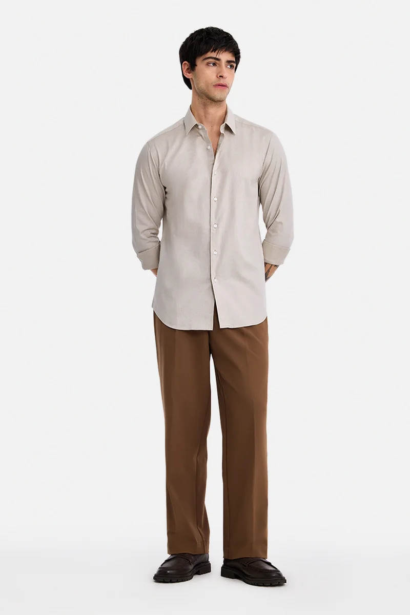 SNITCH Beige Checkered Long Sleeve Slim Fit Casual Shirt