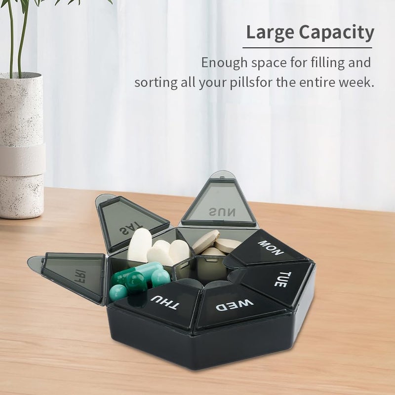 Cutiland Pill Organizer, Pill Box, Small Pill Case, Medicine Pill Organizer 1 Time a Day, Weekly Pill Organizer, Pill Container, Pill Holder, Daily Pill Organizer Travel Pill Organizer 7 Day (Black) - Image 3