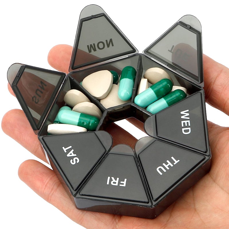 Cutiland Pill Organizer, Pill Box, Small Pill Case, Medicine Pill Organizer 1 Time a Day, Weekly Pill Organizer, Pill Container, Pill Holder, Daily Pill Organizer Travel Pill Organizer 7 Day (Black) - Image 1