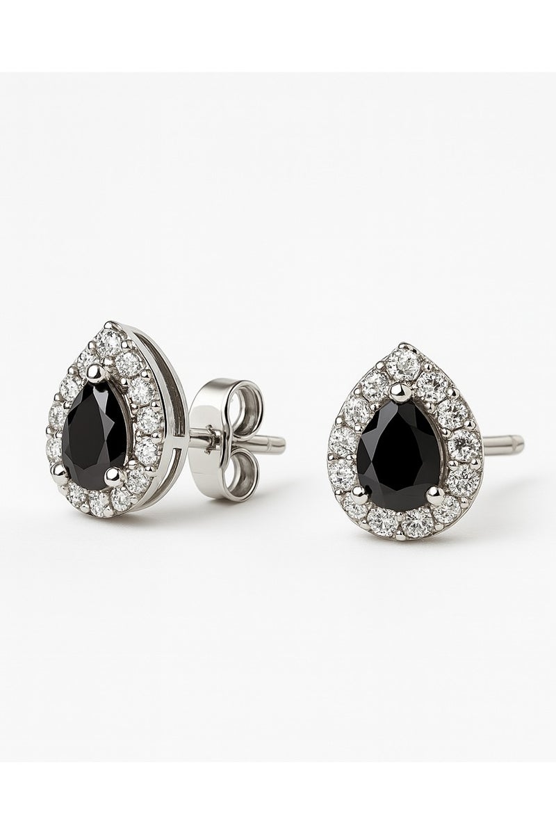 Ready For Chai 925 Sterling Silver Teardrop Sapphire Black CZ Halo Jewelry Set | Pendant, Earrings & Ring | Anti-Tarnish - Image 4