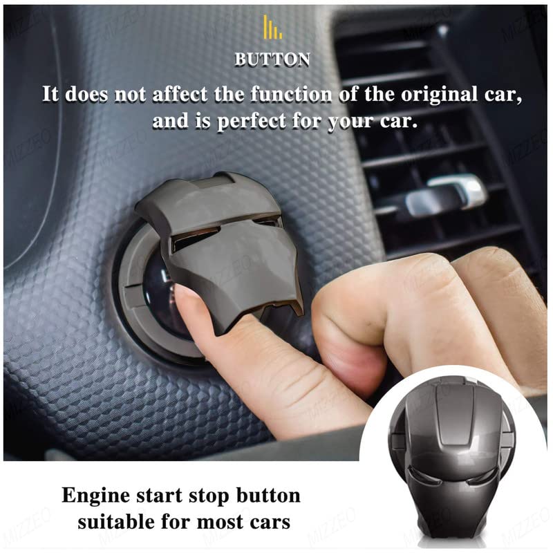 MIZZEO Car Start/Ignition Button Cover 3D Style (Design – Iron Man, Black) Alloy Switch Cover for Interior Decoration Compatible with Tata Safari - Image 5