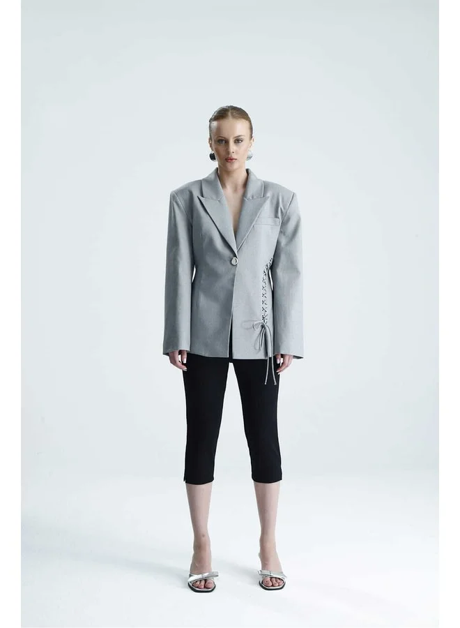 GACACOLLECTION NUIT Belden Tailored Gray Bird's Eye Detailed Jacket.