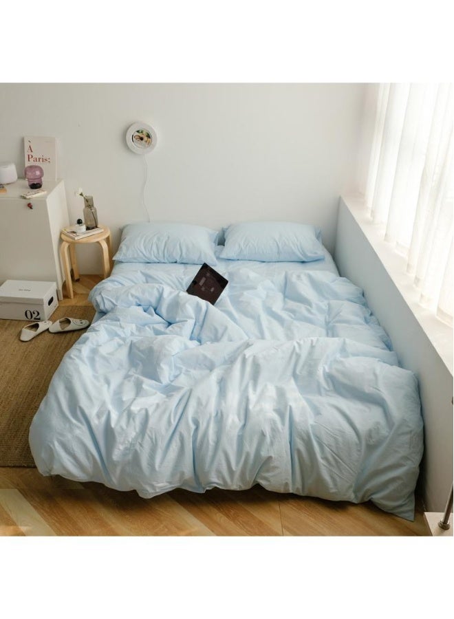 طقم مكون من 4 قطع قطنية خالصة بلون موحد بأسلوب مينيمالي مريح، بحجم ملكي 220x240 سم - Image 1