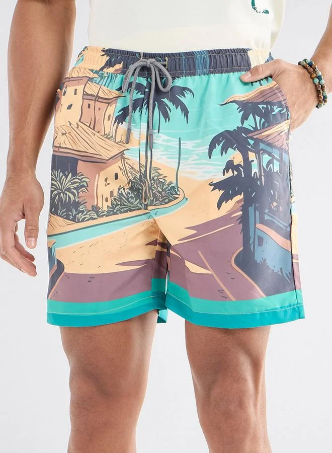 سبلاش فيڤ شورت برباط إغلاق وجيوب وطبعات نخيل