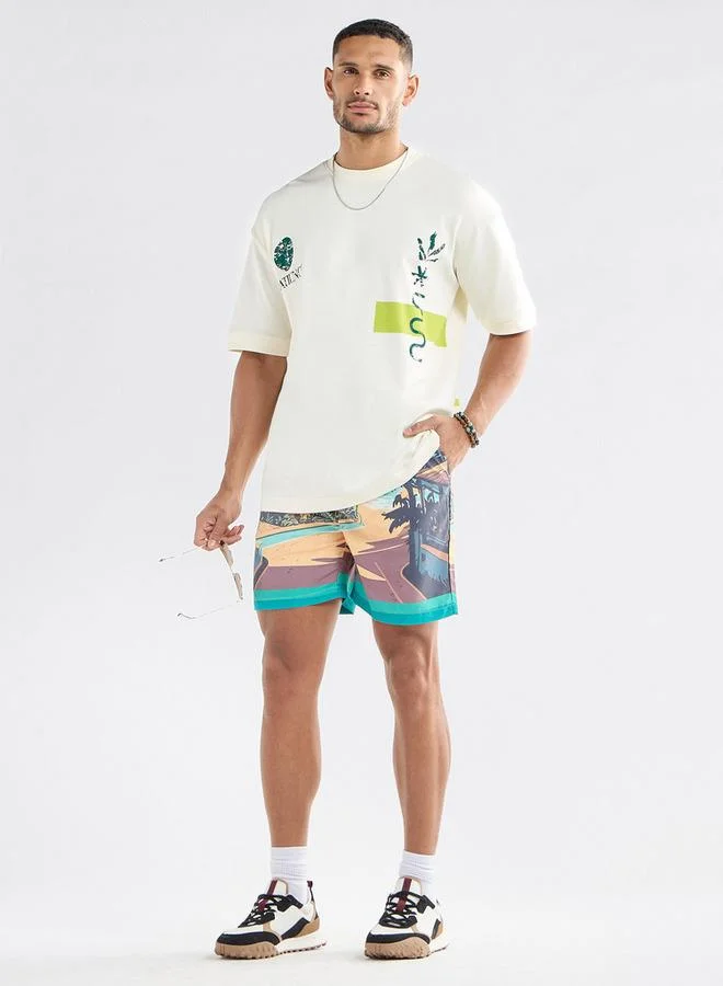 سبلاش فيڤ شورت برباط إغلاق وجيوب وطبعات نخيل