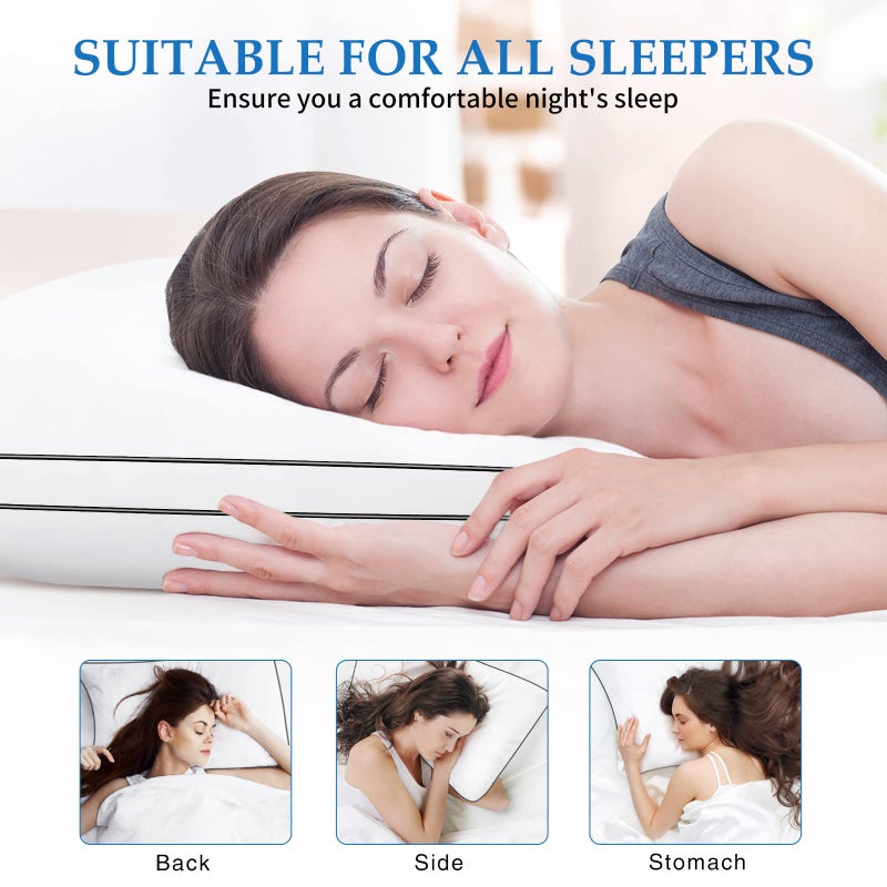 DolceLuna Pillows King Size Set of 2, Bed Pillow 2 Pack for Side & Back Sleepers, Hotel Quality Down Alternative Gusseted King Pillow for Sleeping, Soft and Supportive, White - Image 5