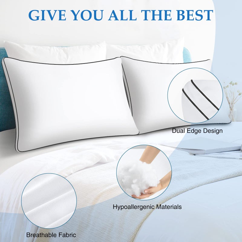 DolceLuna Pillows King Size Set of 2, Bed Pillow 2 Pack for Side & Back Sleepers, Hotel Quality Down Alternative Gusseted King Pillow for Sleeping, Soft and Supportive, White - Image 2