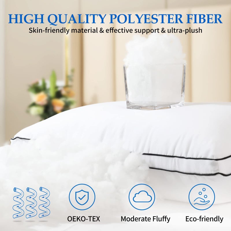 DolceLuna Pillows King Size Set of 2, Bed Pillow 2 Pack for Side & Back Sleepers, Hotel Quality Down Alternative Gusseted King Pillow for Sleeping, Soft and Supportive, White - Image 4