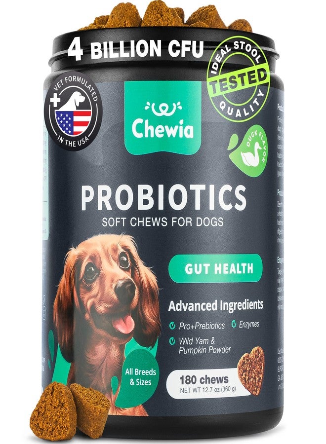CHEWIA Probiotics for Dogs Gut Health, Digestion, Immunity, Yeast Balance, Itchy Skin, Allergies Support - Dog Probiotic Chews with Digestive Enzymes for Gut Flora- Soft Treats with Pumpkin and Yeast Powder - Image 1