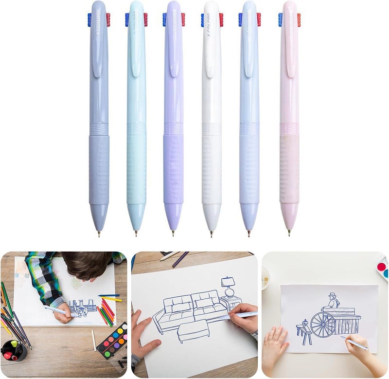 4-In-1 Telescopic Pen: 6 Pieces 0.5mm Fine Tip - Smooth Precise Writing Multi-Color Pen for Students, Art Enthusiasts, Office Study Note Taking Artistic Creation - Image 2