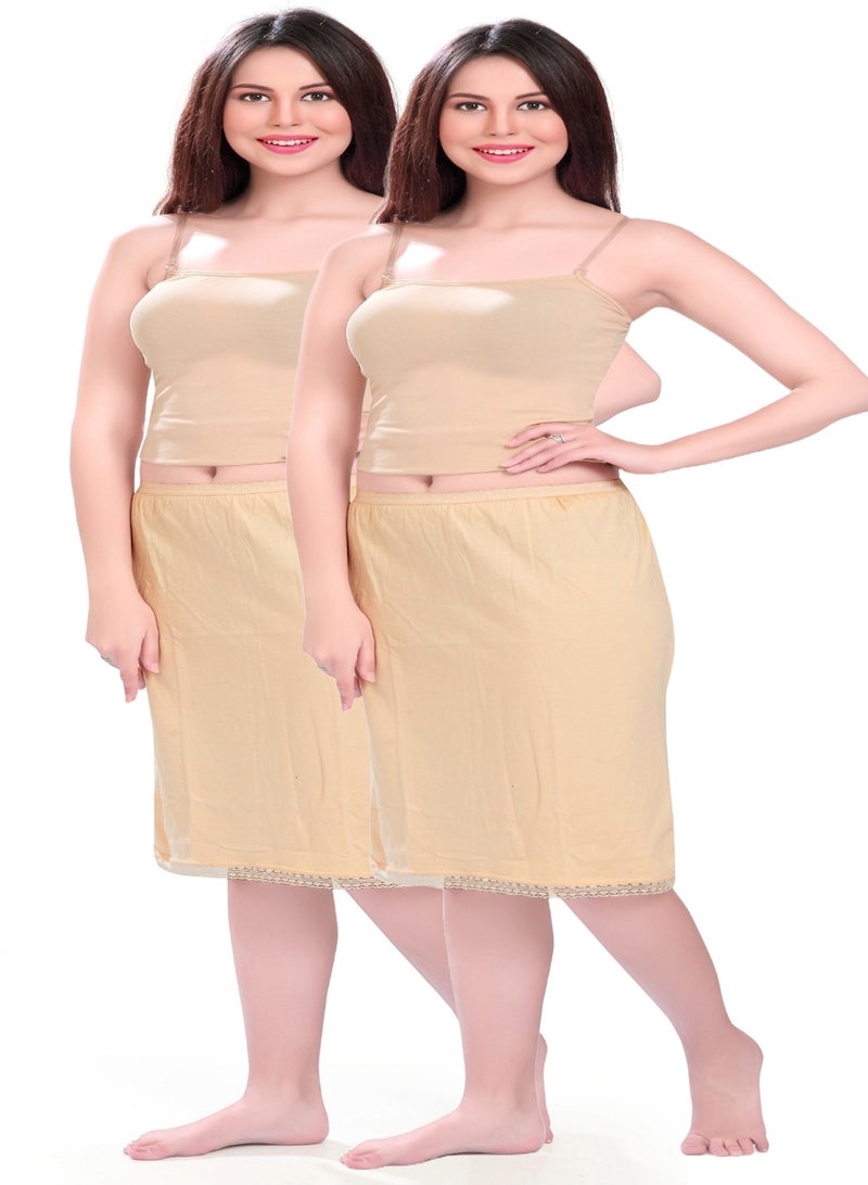 mybody Women’s Mini Inskirt Slip (Pack of 2) – Cotton Rich Beige Underskirt with Stretch Waistband – Ideal for Sarees & Daily Wear  - Image 1