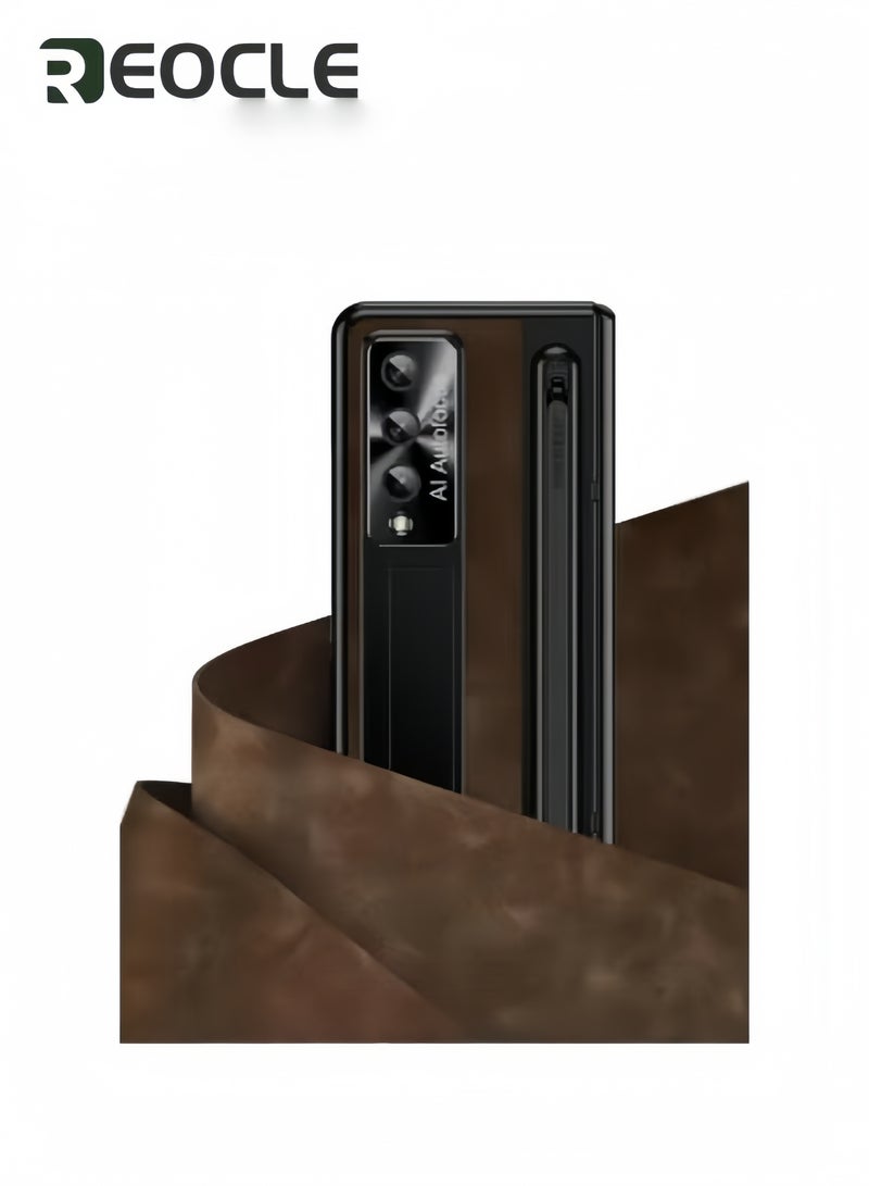REOCLE Samsung Galaxy Z Fold 5 Frosted & Leather Case with S Pen Holder Built-in Screen Protector and Stand Shock Proof Case with S Pen Slot - Image 3