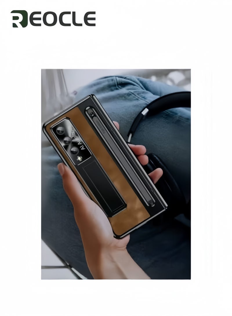 REOCLE Samsung Galaxy Z Fold 5 Frosted & Leather Case with S Pen Holder Built-in Screen Protector and Stand Shock Proof Case with S Pen Slot - Image 4