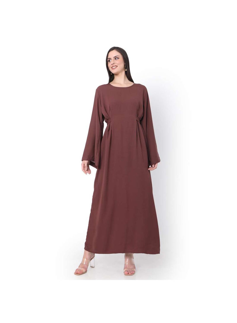 HANA & SARA MODEST SOLID LIGHT WINE COLOUR LONG KAFTAN WITH SCARF AND  ARABIC KAFTAN JALABIYA DRESS  - Image 4