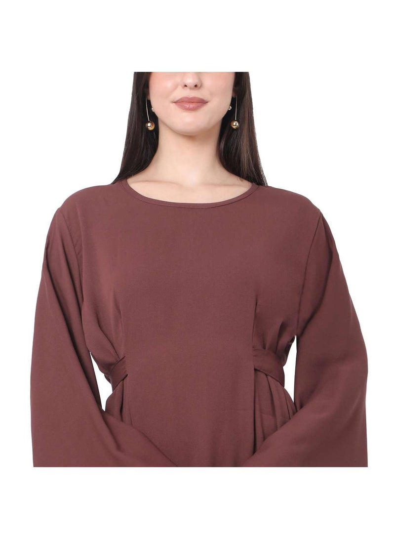HANA & SARA MODEST SOLID LIGHT WINE COLOUR LONG KAFTAN WITH SCARF AND  ARABIC KAFTAN JALABIYA DRESS  - Image 3