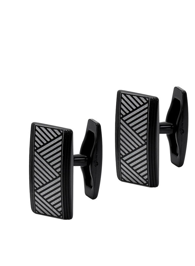 Tripin Full Black Rectangle Cufflinks with Zigzag Design for Men | Elegant Gift Boxed Pair - Image 3