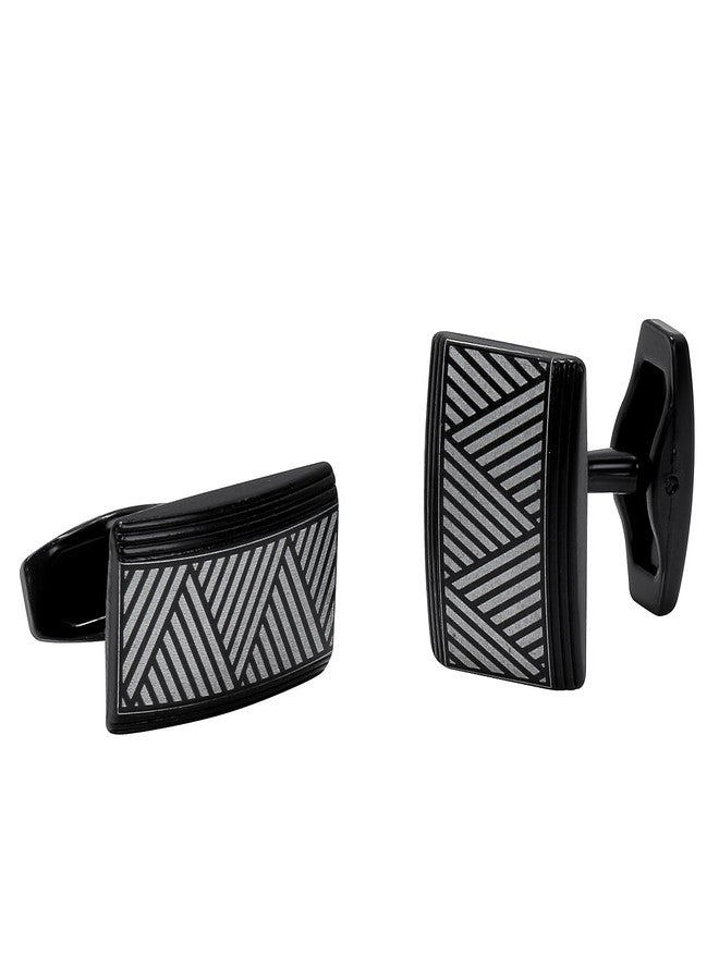 Tripin Full Black Rectangle Cufflinks with Zigzag Design for Men | Elegant Gift Boxed Pair - Image 1
