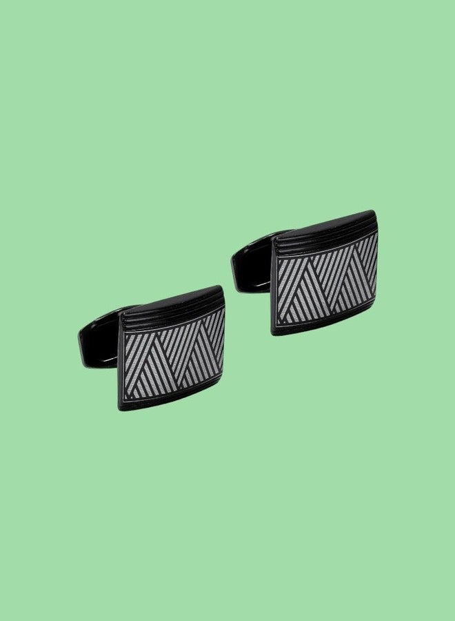 Tripin Full Black Rectangle Cufflinks with Zigzag Design for Men | Elegant Gift Boxed Pair - Image 4