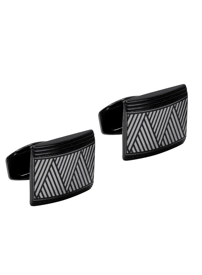 Tripin Full Black Rectangle Cufflinks with Zigzag Design for Men | Elegant Gift Boxed Pair - Image 2
