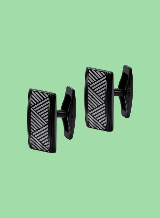 Tripin Full Black Rectangle Cufflinks with Zigzag Design for Men | Elegant Gift Boxed Pair - Image 5