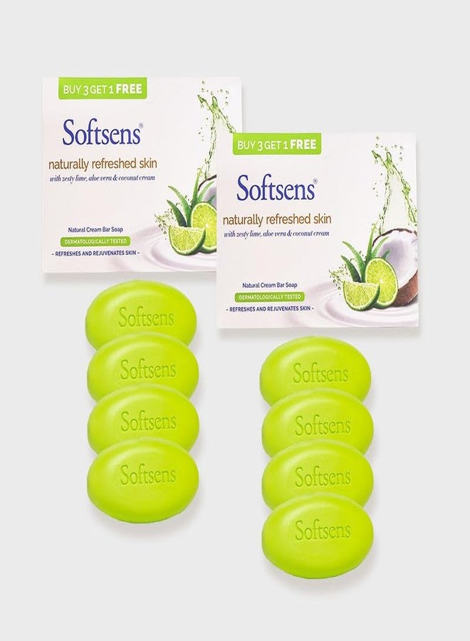 Softsens Natural Refreshed Skin Cream Bar Soap 800g (100g each x 8) | Moisturizing Bath Soap with Aloe Vera, Cucumber & Coconut cream for Adults | Dermatologically Tested & Hypoallergenic | Paraben-Free - Image 1