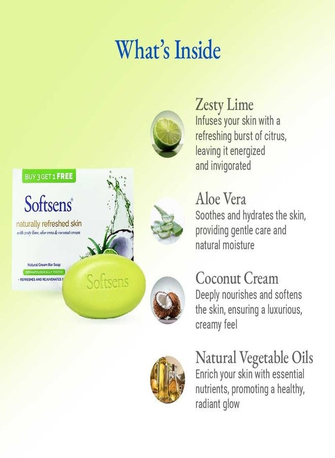 Softsens Natural Refreshed Skin Cream Bar Soap 800g (100g each x 8) | Moisturizing Bath Soap with Aloe Vera, Cucumber & Coconut cream for Adults | Dermatologically Tested & Hypoallergenic | Paraben-Free - Image 2