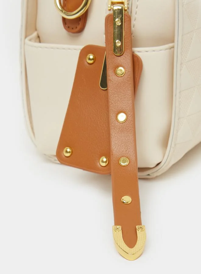 Styli Textured Diamond Pattern Handbag with Adjustable Strap