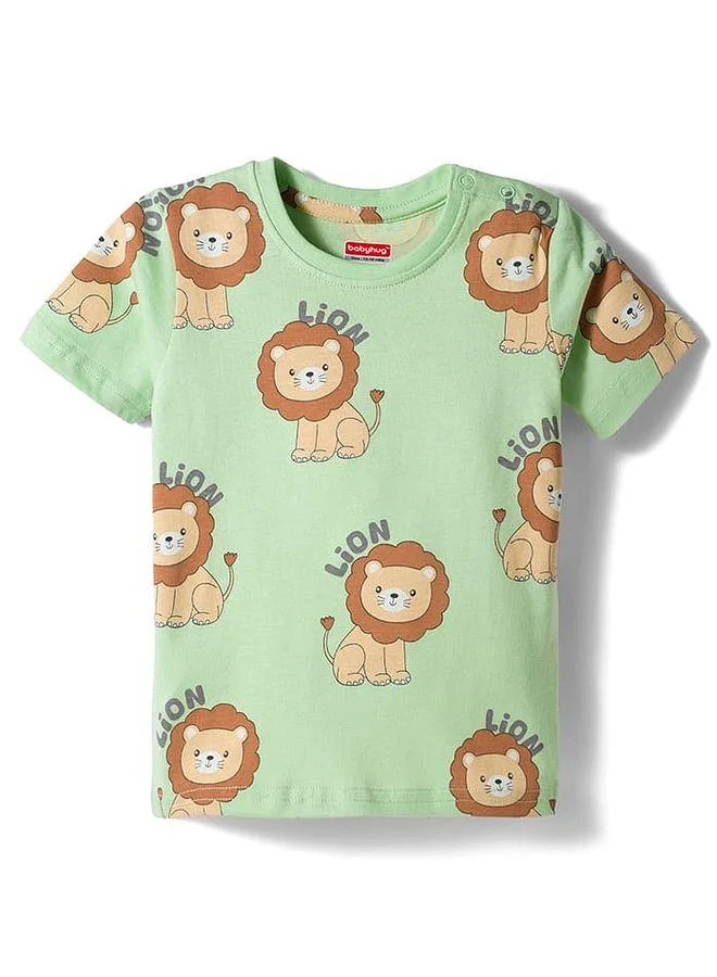 Babyhug Babyhug Cotton Half Sleeves T-Shirt and Pyjama Night Suit With Lion Print - Green
