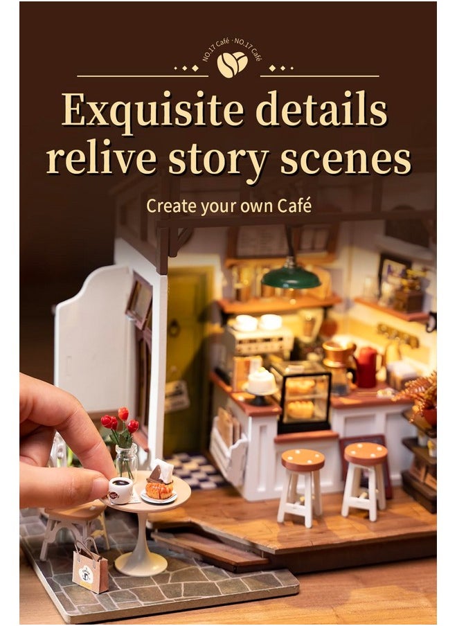 RoWood Rowood Miniature House Kit,DIY Miniature Dollhouse Kits for Adults to Build to Live in,Mayberry Street Miniatures,Wooden Adults Craft Kits,Mini Model Kits with LED,Birthday for Teens(NO.17 Cafe)  - Image 3