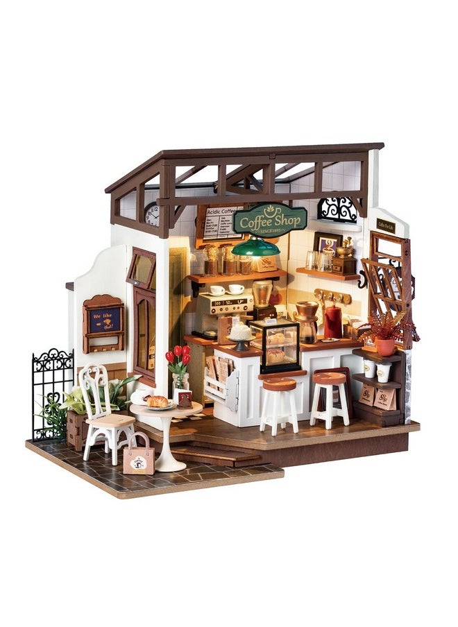 RoWood Rowood Miniature House Kit,DIY Miniature Dollhouse Kits for Adults to Build to Live in,Mayberry Street Miniatures,Wooden Adults Craft Kits,Mini Model Kits with LED,Birthday for Teens(NO.17 Cafe)  - Image 1