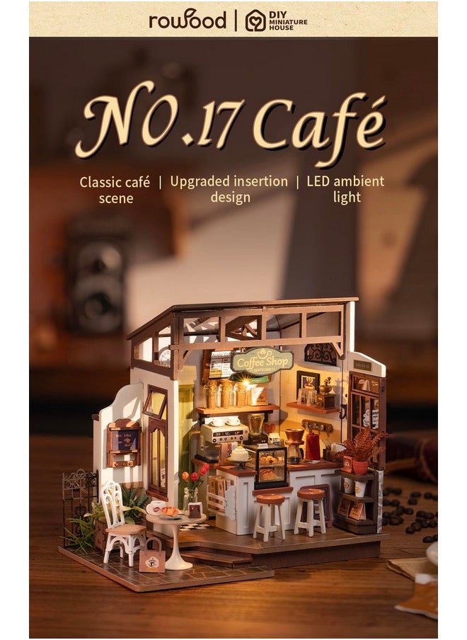 RoWood Rowood Miniature House Kit,DIY Miniature Dollhouse Kits for Adults to Build to Live in,Mayberry Street Miniatures,Wooden Adults Craft Kits,Mini Model Kits with LED,Birthday for Teens(NO.17 Cafe)  - Image 2