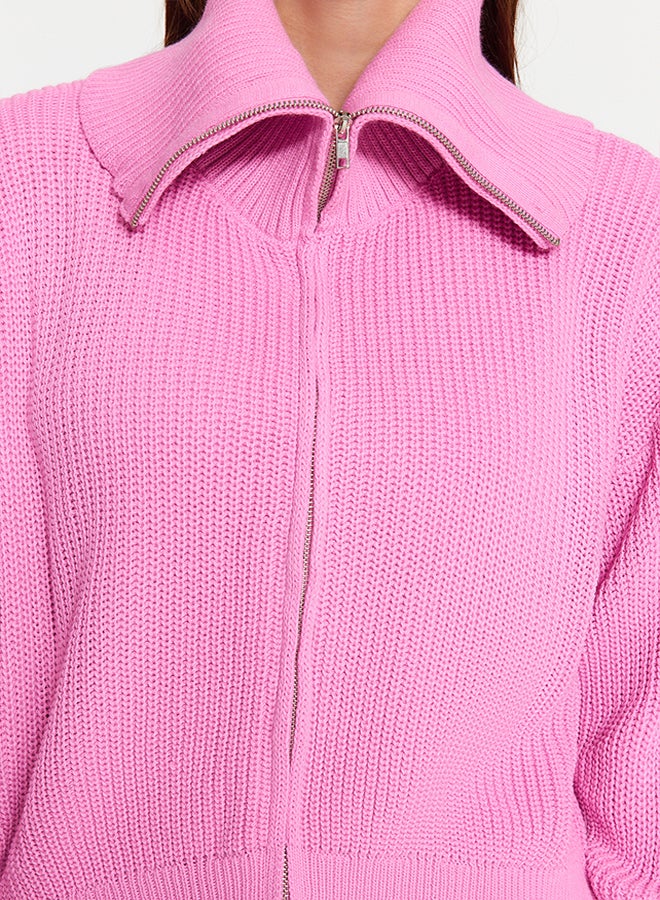 trendyol كارديغان صوف وردي بياقة قابلة للطي بسحاب TWOAW24HI00072 - Image 4