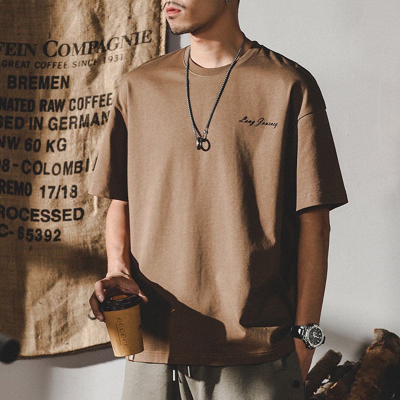 American 280G Heavyweight T-Shirt Men'S Short-Sleeved Pure Cotton Men'S Summer Trendy Brand Ins Loose Large Size Men'S Half-Sleeved T-Shirt - Image 5