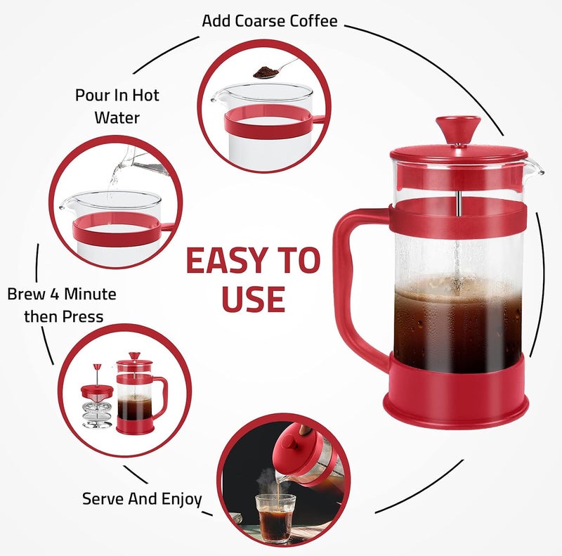 Utopia Kitchen 34 Ounce 1 Liter French Press Coffee Maker, Tea Maker, Travel Coffee Presses, Heat Resistant Thickened Borosilicate Coffee Pot for Camping Travel Gifts, Red Pack of 1 - Image 4