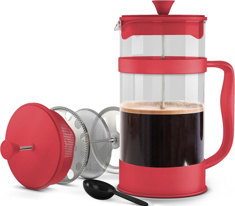 Utopia Kitchen 34 Ounce 1 Liter French Press Coffee Maker, Tea Maker, Travel Coffee Presses, Heat Resistant Thickened Borosilicate Coffee Pot for Camping Travel Gifts, Red Pack of 1 - Image 1