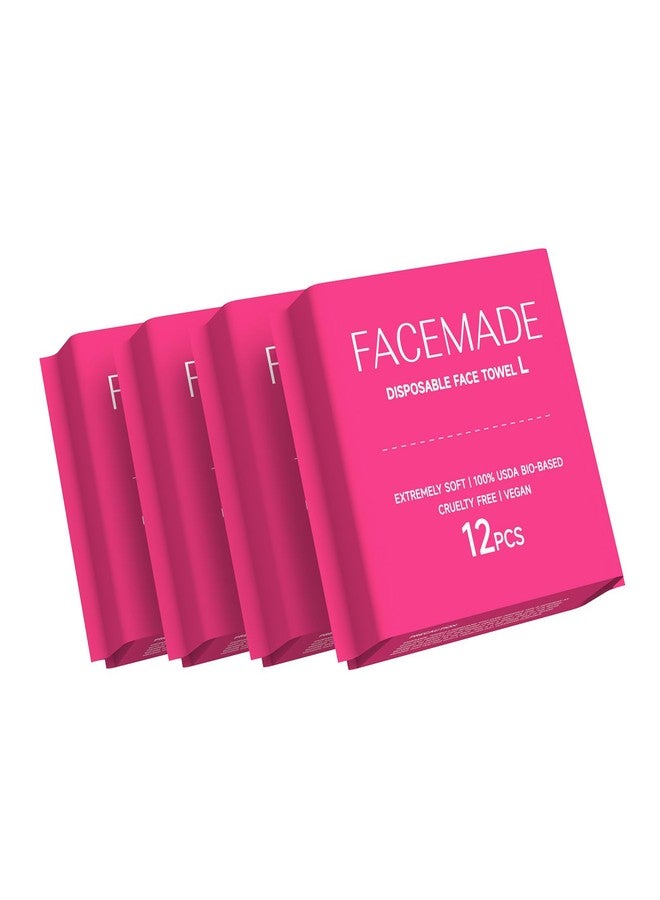 FACEMADE 48 Count (4 Packs) Disposable Travel Face Towels, 100% USDA Biobased Face Towelettes Disposable for Outdoor Cleaning, Clean Towels for Remove, Cleanse & Dry, Super Soft and Thick Dry Wipes - Image 1