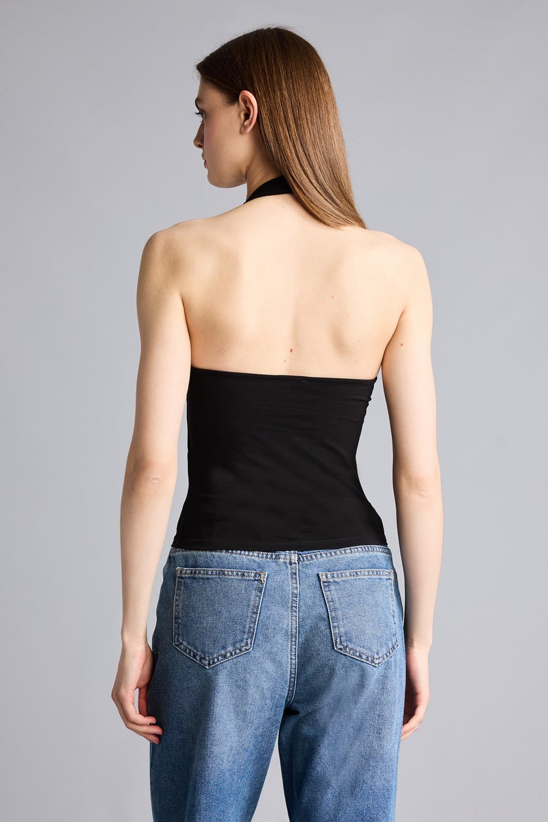 DeFacto Black Woman Slim Fit Halter Collar Tank Top Casual - Image 5