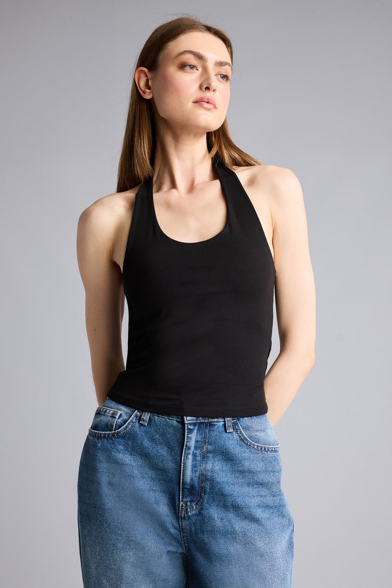 DeFacto Black Woman Slim Fit Halter Collar Tank Top Casual - Image 3