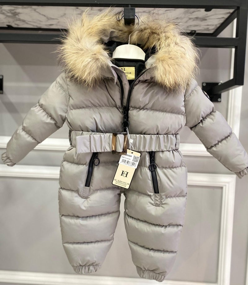 HC Kids Wear Baby Cosmonaut Jumpsuit Fur Hooded Gray 