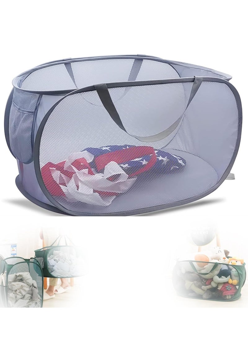 راكسوم سلة غسيل شبكية قابلة للطي، سلة غسيل قابلة للطي، حقيبة سلة غسيل شبكية متينة، سلة قابلة للطي مع جيب جانبي لغرفة الغسيل أو الحمام أو غرفة الأطفال أو السكن الجامعي أو السفر - Image 1