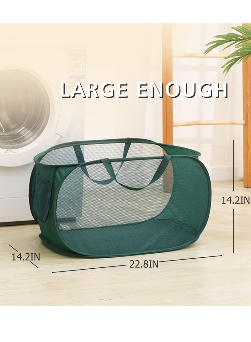راكسوم سلة غسيل شبكية قابلة للطي، سلة غسيل قابلة للطي، حقيبة سلة غسيل شبكية متينة، سلة قابلة للطي مع جيب جانبي لغرفة الغسيل أو الحمام أو غرفة الأطفال أو السكن الجامعي أو السفر - Image 2