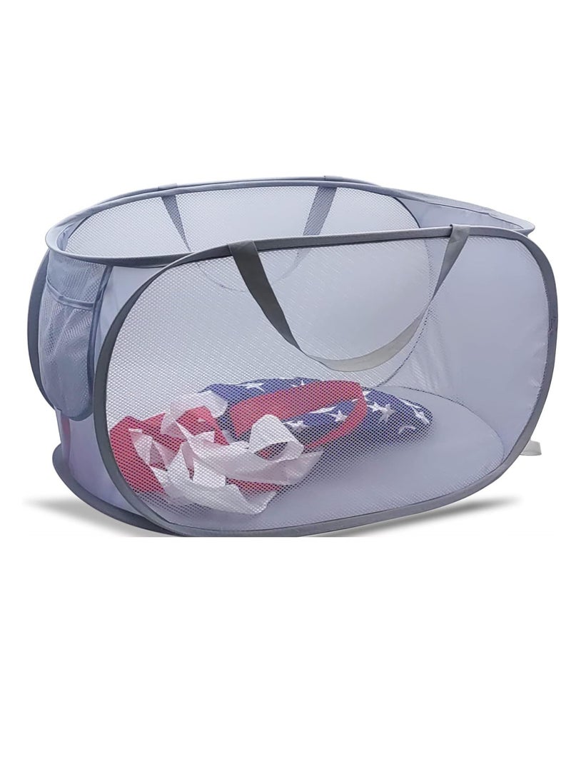 راكسوم سلة غسيل شبكية قابلة للطي، سلة غسيل قابلة للطي، حقيبة سلة غسيل شبكية متينة، سلة قابلة للطي مع جيب جانبي لغرفة الغسيل أو الحمام أو غرفة الأطفال أو السكن الجامعي أو السفر - Image 3