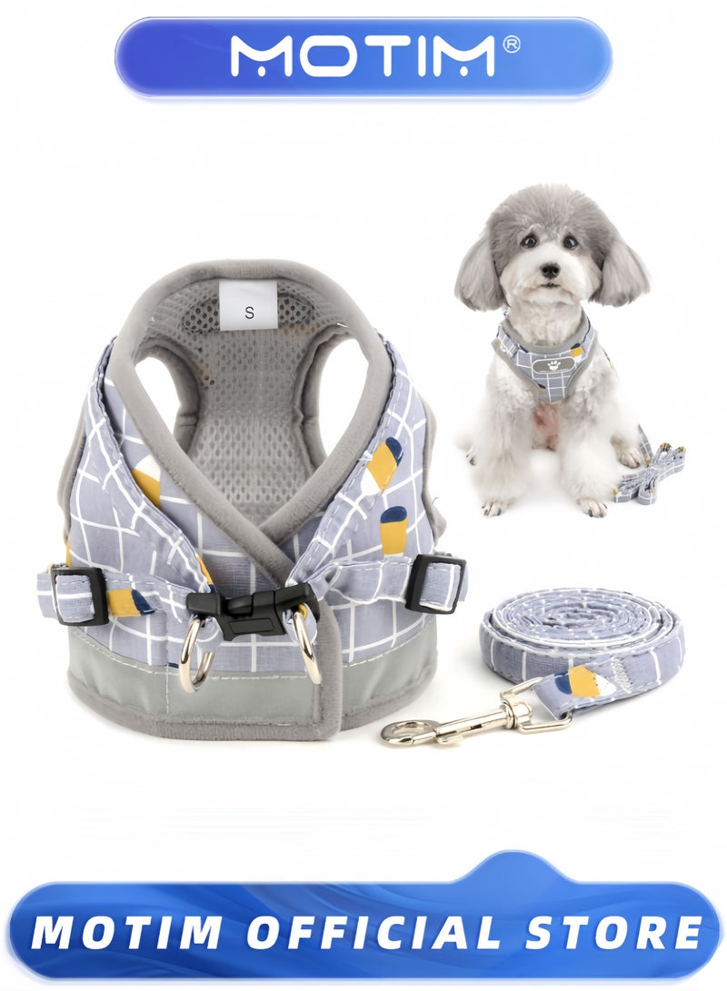 Motim No Pull Small Dog Harness and Leash Set Adjustable Reflective Step-in Chihuahua Vest Harnesses Mesh Padded Plaid Escape Proof Walking Puppy Jacket for Boy Girl Pet Dogs Cats - Image 1