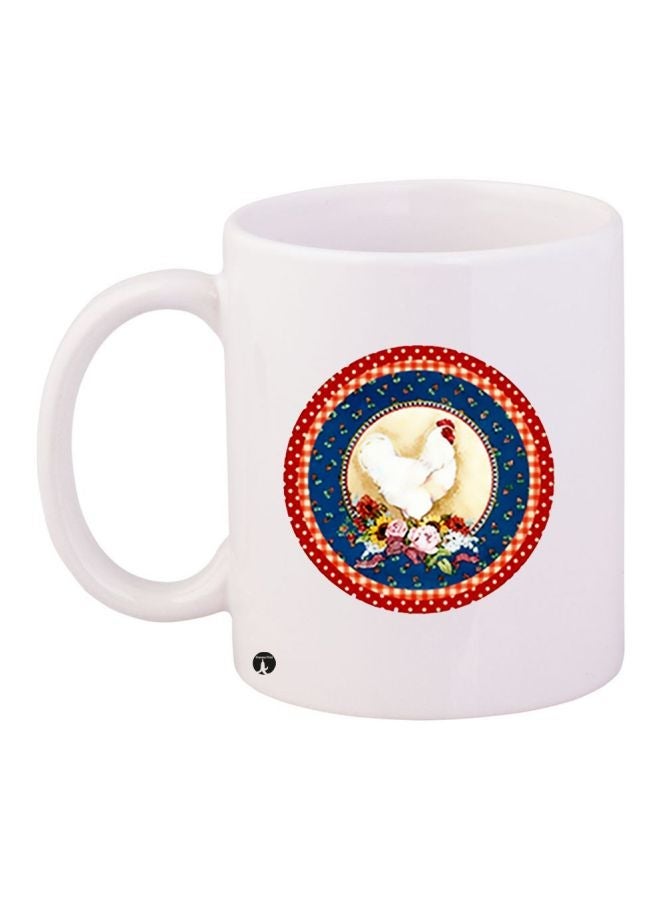 Hen Printed Coffee Mug White/Blue/Red 11ounce