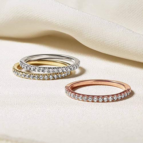 EAMTI 2mm 14K White Gold Plated Wedding Band Cubic Zirconia Half Eternity Stackable Brass Engagement Ring Size 7 - Image 3