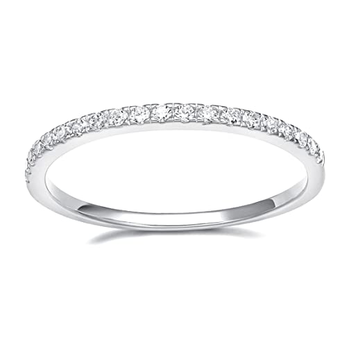 EAMTI 2mm 14K White Gold Plated Wedding Band Cubic Zirconia Half Eternity Stackable Brass Engagement Ring Size 7 - Image 1