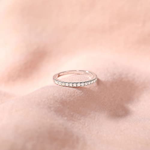 EAMTI 2mm 14K White Gold Plated Wedding Band Cubic Zirconia Half Eternity Stackable Brass Engagement Ring Size 7 - Image 2