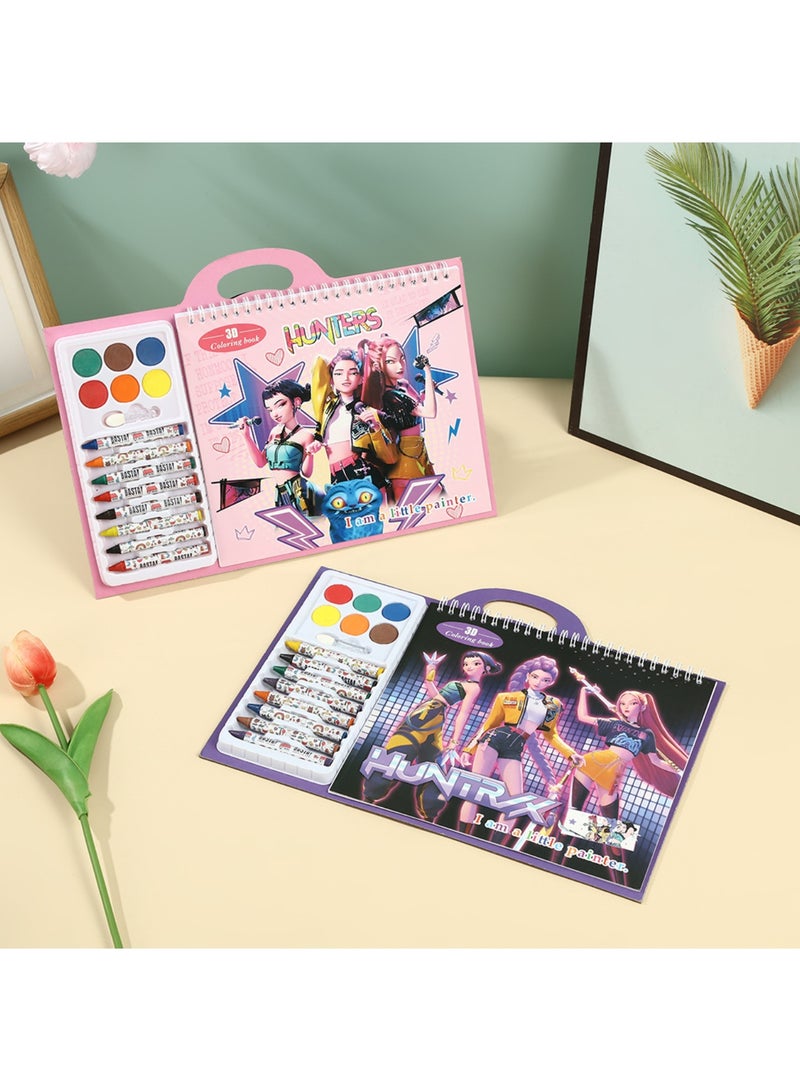 saykfoe Kpop Demon Hunters Pink Fashion Sketch Set, Includes Coloring Book, Coloring Pens, Kpop Demon Hunters Stencils, Great Girls Toys - Image 3